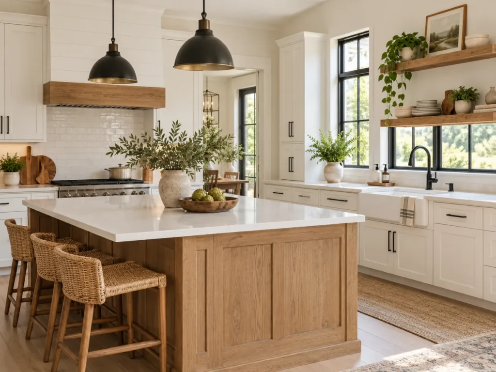 White Shaker Cabinets with Black Hardware - modern farmhouse kitchen ideas